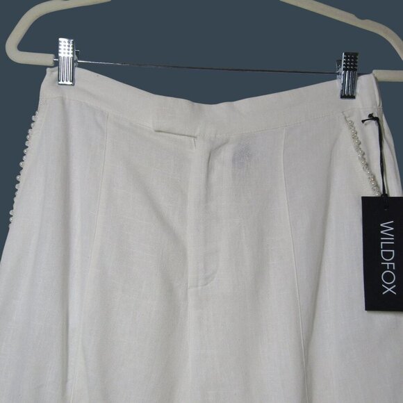 Wildfox Odessa NWT M LINEN BLEND Tailored Shorts Coastal White Cuffed Resort - Picture 2 of 11